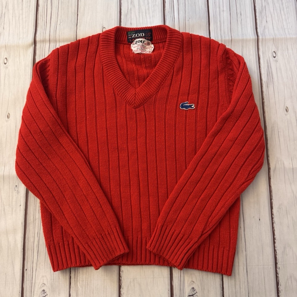 Vintage IZOD Lacoste Boys Red Ribbed V-Neck Sweater Alligator Logo 4